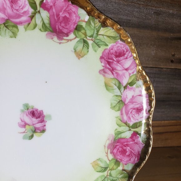 Vintage Wheelock China Plate Austria Decorative Roses Gold Trim Distressed - Picture 4 of 14